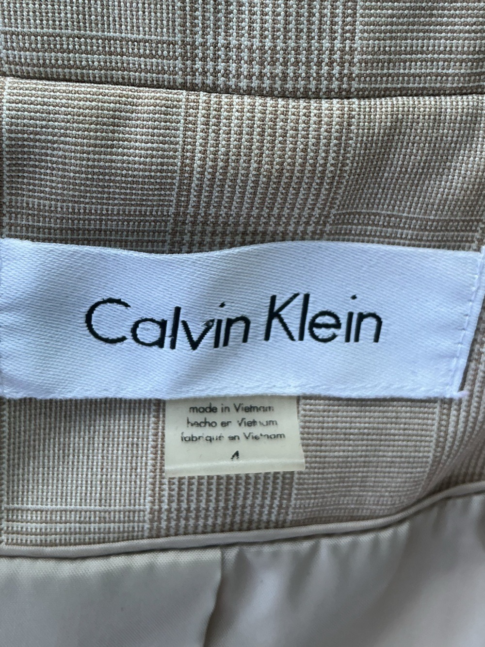 Calvin Klein Taupe Plaid Tailored Blazer - Picture 12 of 14